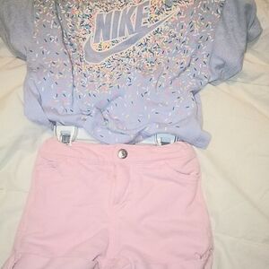 Lot Of 2T Girls Clothes Nike Lavender Graphic Tee and Pink Shorts Set